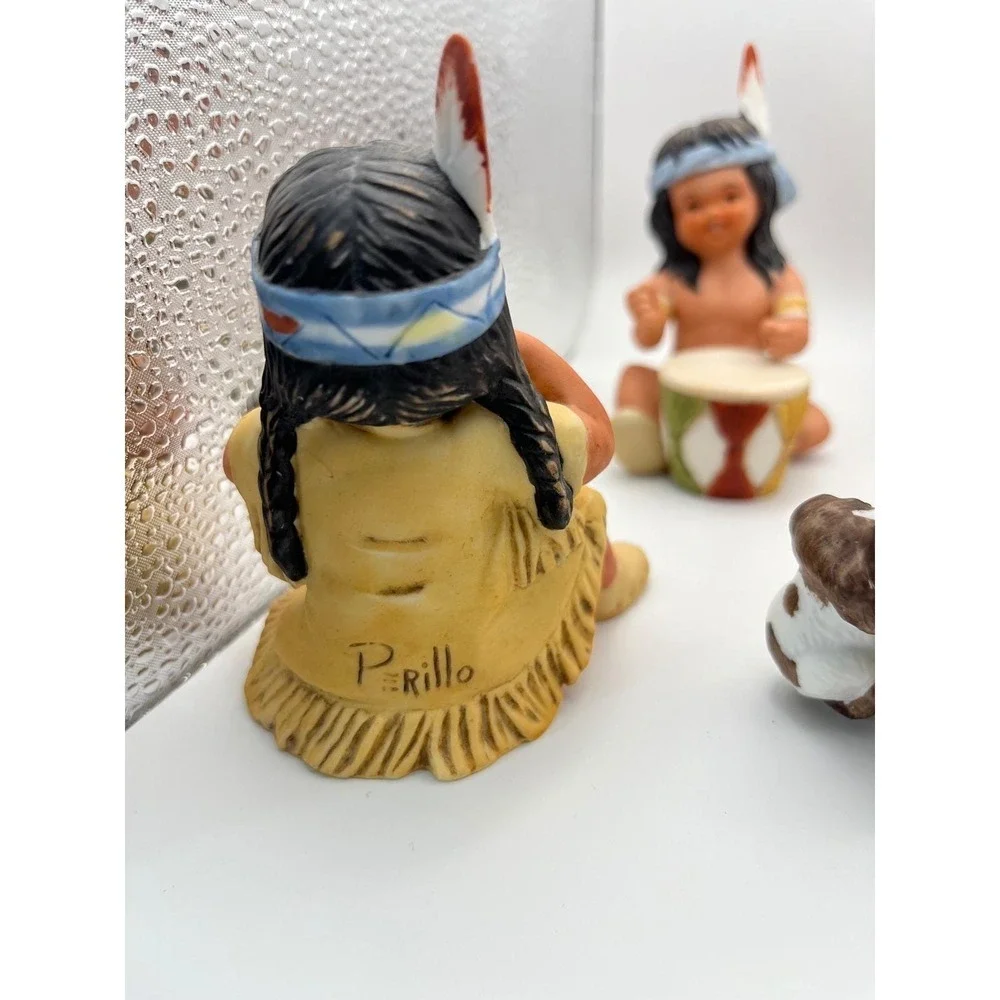 Vintage 1985 Gregory Perillo Sagebrush Kids Figurines Native American Set of 6